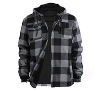 Generisch Men's Lined Lumberjack Hooded Jacket - Warm Sherpa Fleece Jacket in Check Shirt Style | Durable Outdoor Jacket for Autumn and Winter, Style_b02 Gray, XXL