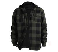 Generisch Men's Lined Lumberjack Hooded Jacket - Warm Sherpa Fleece Jacket in Check Shirt Style | Durable Outdoor Jacket for Autumn and Winter, Style_b01 Green, M