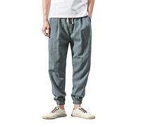 Generisch Men's Linen Harem Trousers for Men Summer 5XL, Jogging Bottoms, Lightweight, Breathable Sports Trousers with Cuffs, Fabric Trousers, Plain Classic Harem Trousers for Outdoor and Holidays