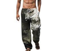 Generisch Men's Linen Trousers with Drawstring, Lightweight Trousers, Men's Corduroy Jogging Bottoms, Cotton Plain Pants for Men, Wide Waistband, Yoga - Beach Trousers, Lightweight Summer Trousers,