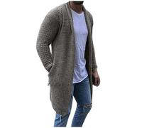 Generisch Men's Long Chunky Knitted Jacket Basic Autumn Winter Jacket Vintage Cardigan Large Sizes Transition Jacket Knitted Cardigan with Pockets Casual Knitted Cardigan Cardigan, gray, 3XL