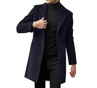 Generisch Men's Long Jacket Slim Fit Casual Wool Coat Winter Coat Notch Collar with Button Placket Trench Coat Men's Coat Winter Warm Outerwear Black Single Breasted Business Outfit Coat, O Navy, XXL