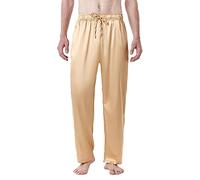 Generisch Men's Long Pyjama Bottoms, Satin Sleepwear Trousers, Plain Leisure Trousers for Men, Loungewear, Sleepwear with Pockets, Elastic Waistband, Leisure Trousers, House Trousers with Drawstring,