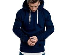 Generisch Men's Long Sleeve Comfortable Fit Casual Shirt Colour Block Slim Fit Streetwear with Pocket Drawstring Warm Winter Sweatshirt Comfortable Sports Shirt Lightweight Training Shirt, O Navy, L
