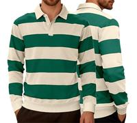 Generisch Men's Long Sleeve Polo Shirt in Striped Rugby Style - Striped Knitted Jumper with Collar | Classic Top for a Sporty Elegant Look