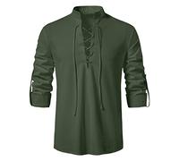 Generisch Men's Long-Sleeved Linen Shirt Pirate Costume Medieval Renaissance Costumes Viking Aristocrat Knight Warrior Medieval Vintage Clothing Steampunk Costume, Green, M