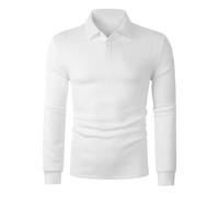 Generisch Men's Long-Sleeved Shirt in Waffle Look - Basic Long Sleeve with Crew Neck and Textured Surface | Slim Fit Top for Everyday Use and as a Base Layer, Style U02 White, S