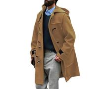 Generisch Men's Long Wool Coat in Duffle Coat Style - Elegant Hooded Coat with Toggle Fasteners | Classic Transition Coat for a Smart Look, style_u02 yellow, XXL