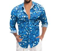 Generisch Mens Mardi Sequin Fashion Digital 3D Printed Long Sleeve Button Down Shirt Top, blue, 3XL