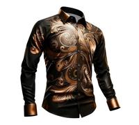 Generisch Men's Medieval Gothic Shirt with 3D Print Dark Retro Long Sleeve Shirt Classic Festive Shirts Regular Fit Casual Shirt Party Shirt Carnival Costumes Party Wear Clubwear, O Gold., S