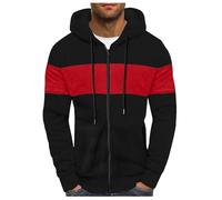 Generisch Men's Men's Winter Colour Block Hoodie Colour Block Pullover Drawstring Fleece Sweatshirt, BK3, L