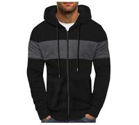 Generisch Men's Men's Winter Colour Block Hoodie Colour Block Pullover Drawstring Fleece Sweatshirt, BK4, M