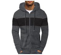 Generisch Men's Men's Winter Colour Block Hoodie Colour Block Pullover Drawstring Fleece Sweatshirt, BK5, XXL