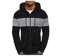 Generisch Men's Men's Winter Colour Block Hoodie Colour Block Pullover Drawstring Fleece Sweatshirt, BK1, S