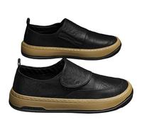 Generisch Men's Modern On The Go Slippers with Strap Overlay - Casual Shoe with Contrast Sole and Slip-on Shape | Everyday Shoe for Office and City, Style G01 Black, 7 UK