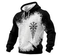 Generisch Men's Nordic Mythology Viking Hoodie Printed Hooded Tattoos Hoodies Long Sleeve Viking Pullover Oversized Work Jumper Vintage Hoodie Gothic Medieval Sweatshirt, #015 Light Grey, 5XL