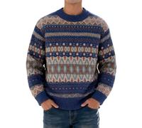 Generisch Men's Norwegian Style Knitted Jumper - Winter Jumper with Jacquard Pattern and Stand-Up Collar | Thick Chunky Knit Jumper for Cold Days, Style_y03 Navy, XXL