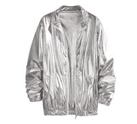 Generisch Men's Oversized Metallic Shiny Sweat Jacket Bomber Jacket Outdoor Leisure Jacket Glitter Leisure Jacket Streetwear Thin Baggy Casual Sports Jacket Party Carnival Stage Costume