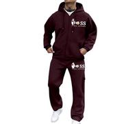 Generisch Men's Pattern Print Tracksuit 2-Piece Set Hoodie & Jogging Bottoms Sporty Tracksuit Autumn Warm Sports Suit Oversized Leisure Suit Airy Loose Sweatsuit Sets Lightweight Leisure Suit, O wine