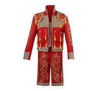 Generisch Men's Performance Costume 3-Piece Set Spanish Matador Stage Costume European Court Costumes with Embroidered Tassel for Men Stage Prom Party Men's Clothing, red, L