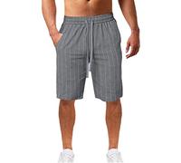 Generisch Men's Pinstripe Shorts Made of Cotton and Linen Sweat Shorts Casual Trousers Stylish Summer Shorts Hiking Trousers Beach Shorts with Pockets Drawstring Shorts, darkgray, L