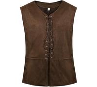 Generisch Men's Pirate Vest Adult Medieval Costume Sleeveless Lace-up Vest Casual Vest Viking Vest Retro Renaissance Steampunk Halloween Cosplay Gothic Suede Pirate Tank Top, Z2 Brown, XL