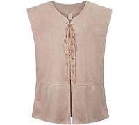 Generisch Men's Pirate Vest Adult Medieval Costume Sleeveless Lace-up Vest Casual Vest Viking Vest Retro Renaissance Steampunk Halloween Cosplay Gothic Suede Pirate Tank Top, Z2 Beige, XXL