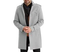 Generisch Men's Plain Stand-Up Collar, Breasted Long Wind Jacket, Business and Foreign Trade, Loose and Comfortable Jacket (Grey, M)