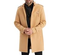 Generisch Men's Plain Stand-Up Collar, Breasted Long Wind Jacket, Business and Foreign Trade, Loose and Comfortable Jacket (Khaki, XL)