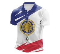 Generisch Men's Polo Shirt Casual Business Casual Comfortable Breathable National Day Print Button Down Loose Fit, blue, L
