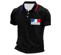Generisch Men's Polo Shirt Casual Business Leisure Comfortable Breathable National Day Print Button Down Loose Design, black, M