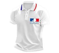 Generisch Men's Polo Shirt Casual Business Leisure Comfortable Breathable National Day Print Button Down Loose Design, White, L