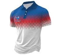 Generisch Men's Polo Shirt Casual Comfortable Business Casual Shirt with Button Placket Print National Day Breathable High Quality, blue, L