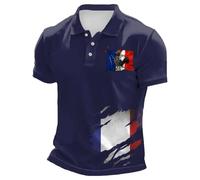 Generisch Men's Polo Shirt Casual Comfortable Business Shirt with Button Placket Print National Day Loose Fit Breathable, navy, L