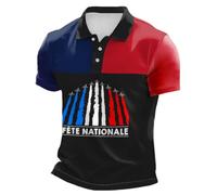 Generisch Men's Polo Shirt Casual Loose Comfortable Business Shirt with Button Placket Print European National Day, black, L