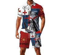 Generisch Men's Polo Shirt Set Two Piece St. George's Day Print Jogging Suit Baggy Summer Tracksuit Lightweight Casual Sports Suit with Pockets Short Sleeve Polo Shirt and Shorts Sets, E-001 Red, L