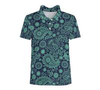 Generisch Men's Polo Shirt with Green Paisley Pattern, Short-Sleeved Sports Shirt with All-Over Print, Casual Functional Shirt for Golf and Leisure, style_c01 green, M