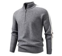 Generisch Men's Pullover Half Zip Warm Winter Jumper Business Casual Stand-Up Collar Knitted Jumper Regular Fit Work Jumper Plain Without Hood Sweatshirt Long Sleeve Turtleneck Jumper, O Grey, XL