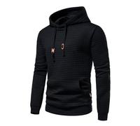 Generisch Men's Pullover Waffle Men's Hoodie Sweat Jacket Hoodie Casual Fitness Sweatshirt Long Sleeve Checked Hooded Jacket Sports Hoodie with Zip Training Basic Sweatshirt, black, L