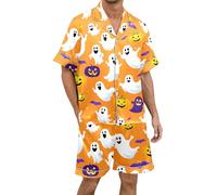 Generisch Men's Pyjamas Halloween Print Short Sleeve Pyjama Set Wear Comfortable Sleepwear, orange, M