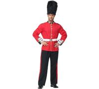 Generisch Men's Queen's Guard English Guard Soldier Costume, 4-Piece Uniform with Bear Fur Hat, London Fancy Dress Costume for Fancy Dress and Theme Parties