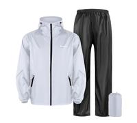 Generisch Men's Rain Suit Motorcycle Waterproof Overtrousers Rain Jacket Windproof Breathable Reflective Two Piece Rainwear with Zip High Quality Outdoor Raincoat, O White, M