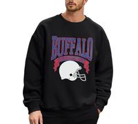 Generisch Men's Retro Football Look Sweatshirt - Buffalo Lettering and Helmet Graphic | Sporty Fan Top in American College Style, style_s02 black, 3XL