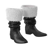 Generisch Men's Santa Boots with White Plush Cuffs Boot Warmers Santa Claus Christmas Costume Wide Calf Leather Santa Combat Boots Carnival Theme Party Warm Winter Boots, black 1, 13 UK