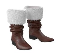 Generisch Men's Santa Boots with White Plush Cuffs Boot Warmers Santa Claus Christmas Costume Wide Calf Leather Santa Combat Boots Carnival Theme Party Warm Winter Boots, brown, 5 UK