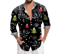Generisch Men's Santa Claus Digital Print 3D Long Sleeve Button Down Shirt Breathable Cotton Fabric Comfortable Cut, darkgray, L