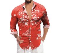 Generisch Men's Santa Claus Digital Print 3D Long Sleeve Button Down Shirt Breathable Cotton Fabric Comfortable Cut, Hot Pink, S