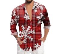 Generisch Men's Santa Claus Digital Print 3D Long Sleeve Button Down Shirt Breathable Cotton Fabric Comfortable Cut, red, XL