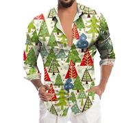 Generisch Men's Santa Claus Digital Print 3D Long Sleeve Button Down Shirt Breathable Cotton Fabric Comfortable Cut, Green, XXL