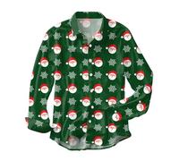 Generisch Men's Santa Claus Digital Print 3D Long Sleeve Button Down Shirt Breathable Cotton Fabric Comfortable Cut, Army Green, 3XL